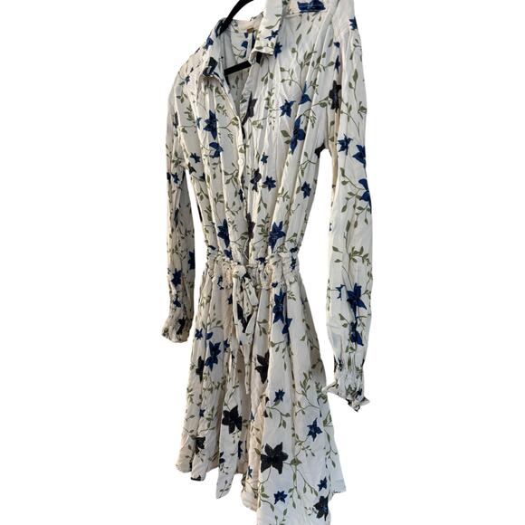 Free People Lighten Up Mini Dress Tea Combo Belted Size Small Floral Ivory - Picture 3 of 7